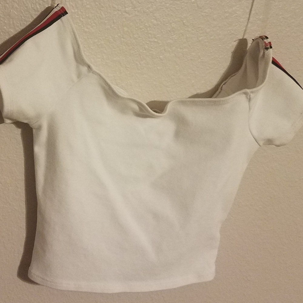 White crop top with stripes. Never worn.